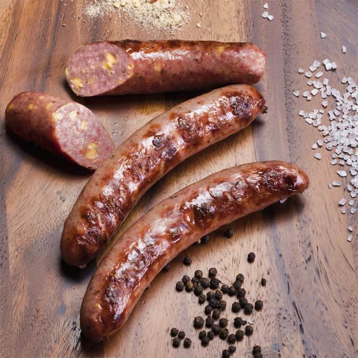 Hofmann Cheddar Beer Bratwurst cooked with spices