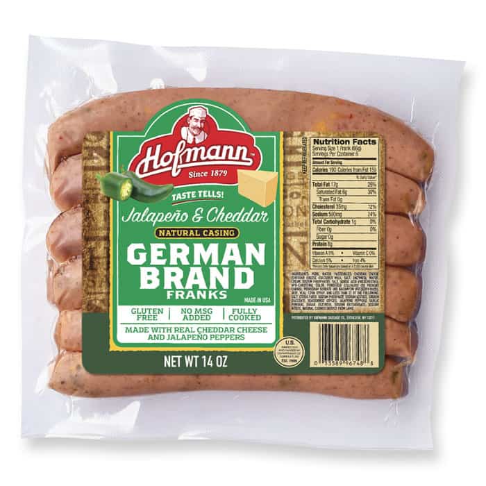 Hofmann Jalapeño Cheddar German Franks in packaging