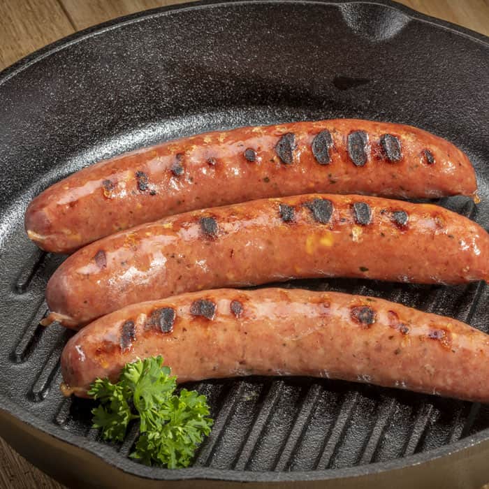Cheddar Beer Bratwurst in a pan