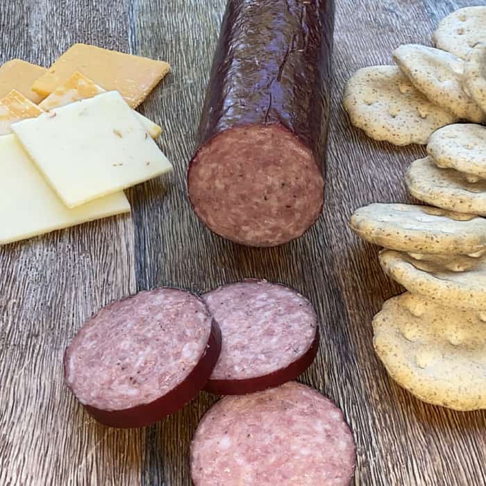 Hofmann Hickory Summer Sausage with cheese and crackers