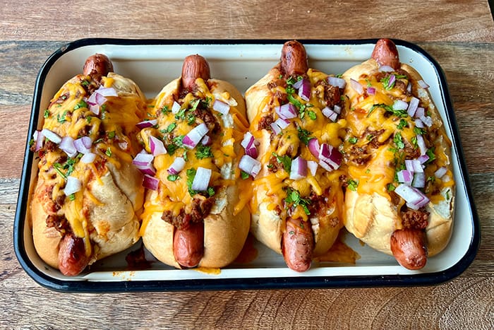 Oven baked chili cheese dogs