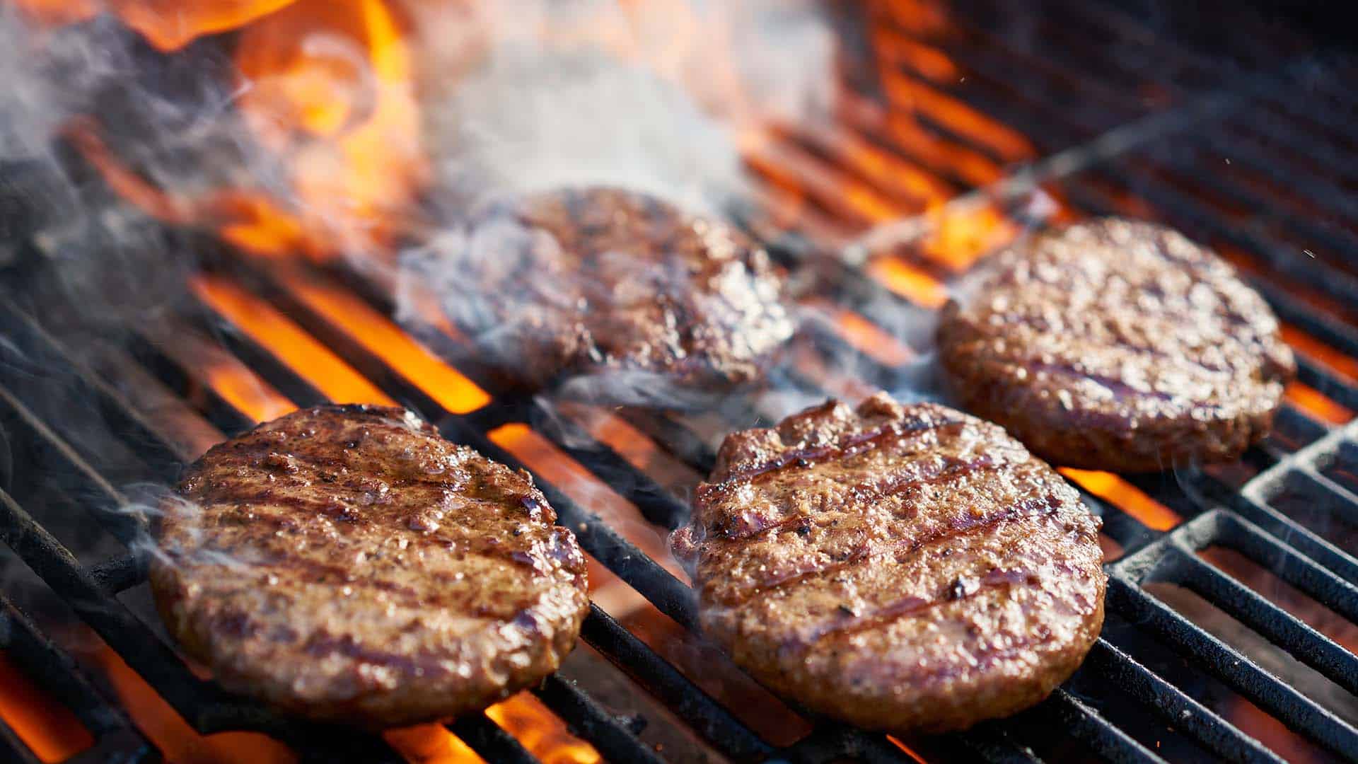 Hofmann 100% beef burgers on grill